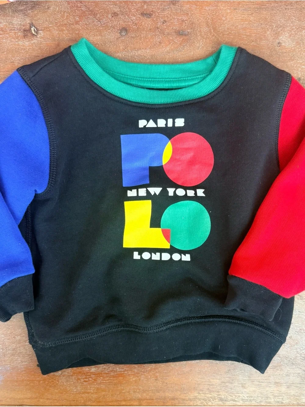Ralph Lauren Black Colorblock POLO Graphic Sweatshirt with Blue, Red & Green